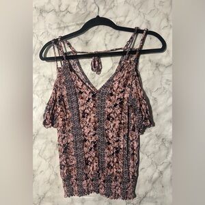 Daytrip pink nude floral strappy off the shoulder aztec going out top small